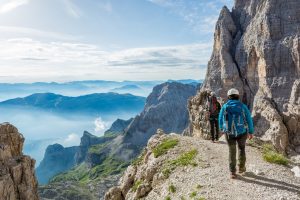 Hiking with instructor in mountains