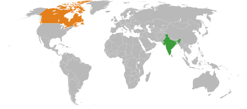 Canada and India on a map Mouse is back [CC BY-SA 3.0 (https://creativecommons.org/licenses/by-sa/3.0)], via Wikimedia Commons