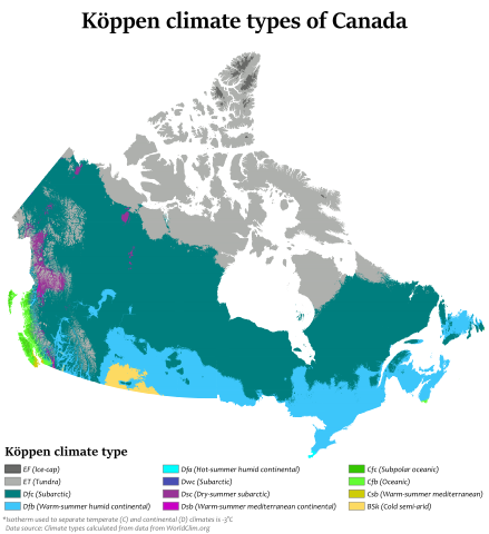 Climates of Canada By Adam Peterson (Own work) [CC BY-SA 4.0 (https://creativecommons.org/licenses/by-sa/4.0)], via Wikimedia Commons
